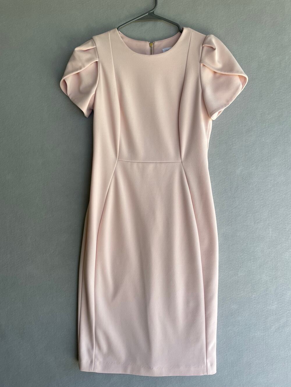 Calvin Klein Tulip Sleeve Sheath Dress - Pastel Blush Pink - Size 4